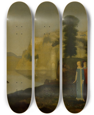 Triptych art skateboard deck of Arthur Bowen Davies Silver Springs by Arthur Bowen Davies (1862-1928)