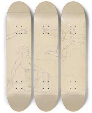 Triptych art skateboard deck of Robert Smirke Allegorical Scene by Robert Smirke (1752-1845)