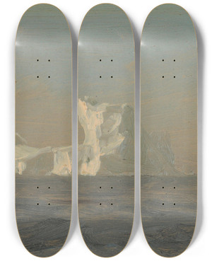 Triptych art skateboard deck of Frederic Edwin Church Off Iceberg Newfoundland by Frederic Edwin Church (1826-1900)