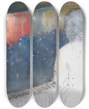 Triptych art skateboard deck of Marcel Jefferys The Box The Theater by Marcel Jefferys (1872-1924)