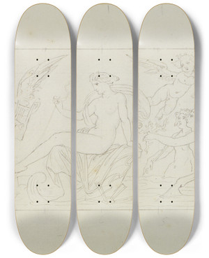 Triptych art skateboard deck of Moritz Von Schwind Die Meerfahrt Der Aphrodite by Moritz Von Schwind (1804-1871)