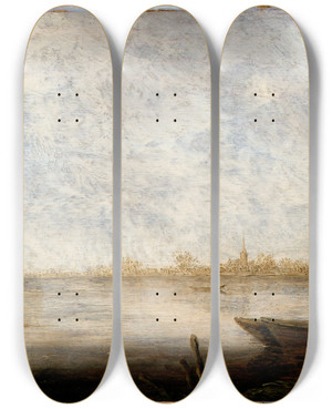 Triptych art skateboard deck of Aelbert Cuyp River Landscape by Aelbert Cuyp (1620-1691)
