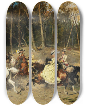 Triptych art skateboard deck of Jan Van Chelminski Parforcejagd by Jan Van Chelminski (1851-1925)