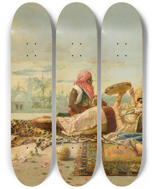 Triptych art skateboard deck of Manuel Muoz Y Otero Dolce Far Niente by Manuel Munoz Y Otero