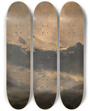 Triptych art skateboard deck of Adolf Ditscheiner Hochgebirgslandschaft by Adolf Ditscheiner (1846-1904)