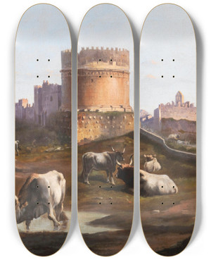 Triptych art skateboard deck of Vincenzo Giovannini Grab Der Cecilia Metella by Vincenzo Giovannini (1817-1903)