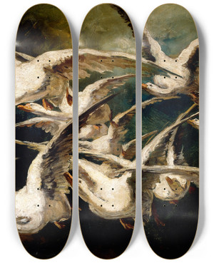 Triptych art skateboard deck of Elizabeth Nourse Flock Of Geese by Elizabeth Nourse (1859-1938)
