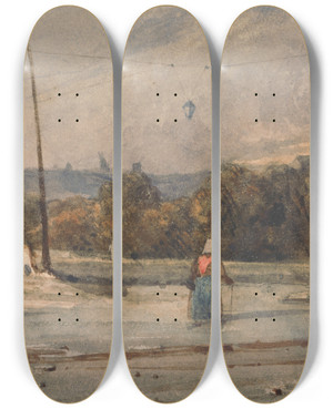 Triptych art skateboard deck of Augustus William Reeve A Fort Near Montmartre by Augustus William Reeve
