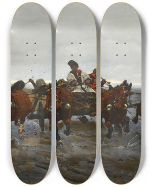 Triptych art skateboard deck of Jozef Chelmonski Fourinhand_2 by Jozef Chelmonski (1849-1914)