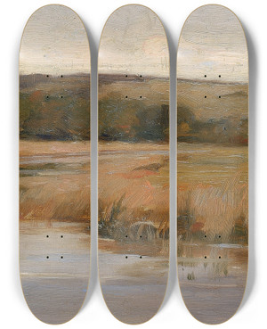 Triptych art skateboard deck of Max Weyl Hill And Marshland_1 by Max Weyl (1837-1914)