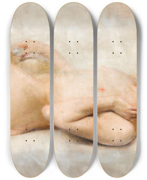 Triptych art skateboard deck of Luigi Serralunga Reclining Nude by Luigi Serralunga (1880-1940)