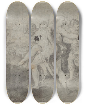 Triptych art skateboard deck of Raphael Sabinerindernes Rov by Raphael (1483-1520)