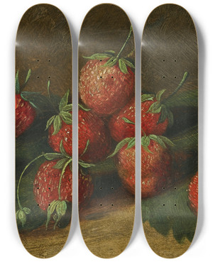 Triptych art skateboard deck of Pauljacquesaim Baudry Study Of Strawberries by Paul-Jacques-Aim Baudry (1828-1886)