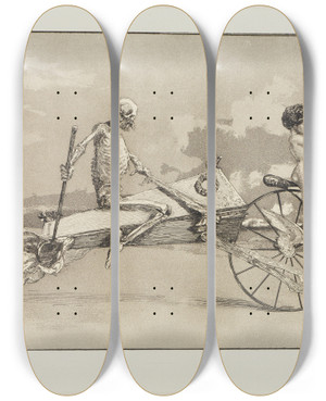 Triptych art skateboard deck of Max Klinger Amor Tod Und Jenseits Intermezzi Opus Iv Blatt 12 by Max Klinger (1857-1920)