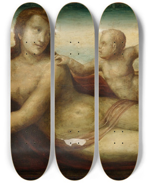 Triptych art skateboard deck of Bartolomeo Neroni Reclining Venus With Two Amorini by Bartolomeo Neroni (1505-1571)