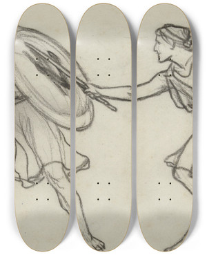 Triptych art skateboard deck of Lawrence Almatadema Strijdende Oude En Jonge Gymnasiast by Lawrence Alma-Tadema (1836-1912)
