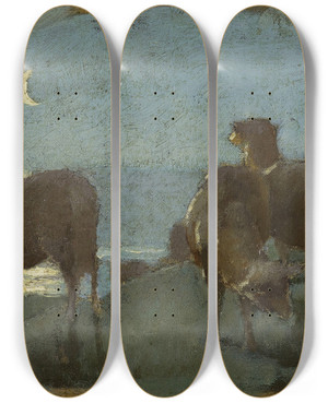 Triptych art skateboard deck of Georges Bertrand La Viande De Mouton by Georges Bertrand (1849-1929)