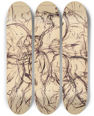 Triptych art skateboard deck of Eugne Delacroix Charioteers by Eugene Delacroix (1798-1863)
