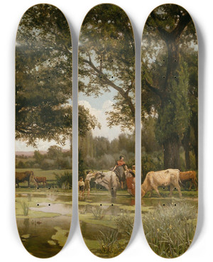 Triptych art skateboard deck of Joaquim Vayreda Summer Bloom by Joaquim Vayreda (1843-1894)