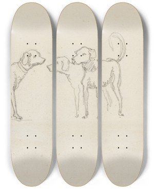 Triptych art skateboard deck of Martinus Rrbye Studier Af Hunde by Martinus Rorbye (1803-1848)
