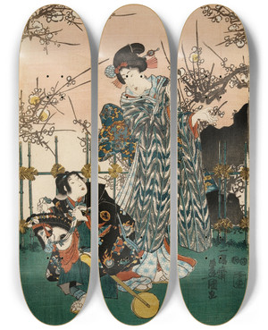 Triptych art skateboard deck of Utagawa Kunisada Toyokuni Iii The First Lunar Month by Utagawa Kunisada (Toyokuni III) (1786-1865)