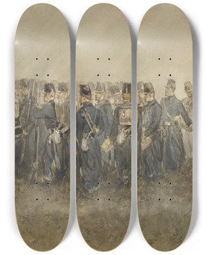 Triptych art skateboard deck of Charles Rochussen Pauze Van Een Bataillon Infanterie Op De Heide by Charles Rochussen (1814-1894)