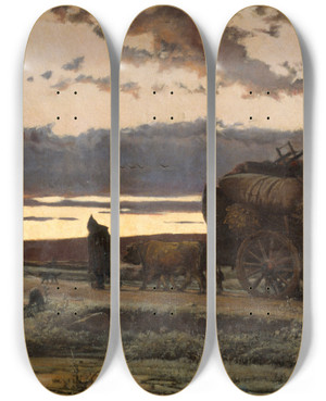 Triptych art skateboard deck of Joaquim Vayreda Sorrow by Joaquim Vayreda (1843-1894)