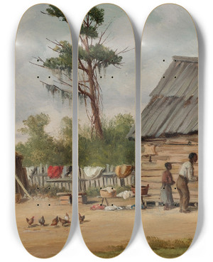 Triptych art skateboard deck of William Aiken Walker The Old Cabin by William Aiken Walker (1838-1921)