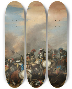Triptych art skateboard deck of Jacques Courtois Battle Scene by Jacques Courtois (1621-1675)