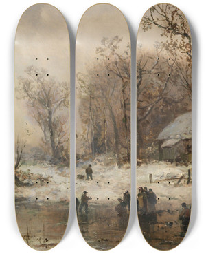 Triptych art skateboard deck of Adolf Stademann Eisvergngen by Adolf Stademann (1824-1895)