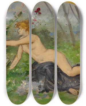 Triptych art skateboard deck of Ernestange Duez La Botanique by Ernest-Ange Duez (1843-1896)