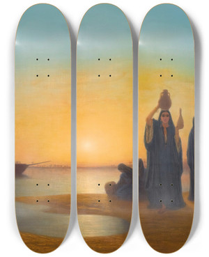 Triptych art skateboard deck of Charles Thodore Frre Aux Rives Du Nil by Charles Theodore Frere (1814-1888)