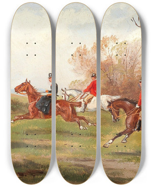Triptych art skateboard deck of Alfred Steinacker Fox Hunt_2 by Alfred Steinacker (1838-1914)