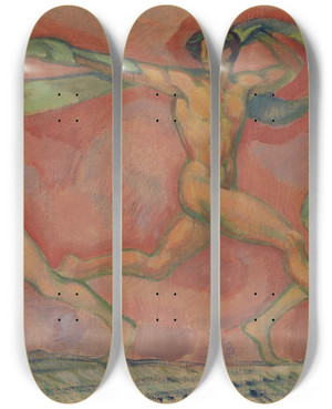 Triptych art skateboard deck of Ludwig Von Hofmann Tanzfries by Ludwig Von Hofmann (1861-1945)