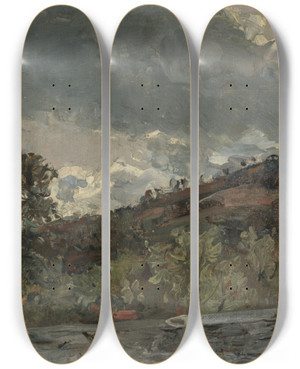 Triptych art skateboard deck of Carl Hoff Landschaftsstudie by Carl Hoff (1807-1862)