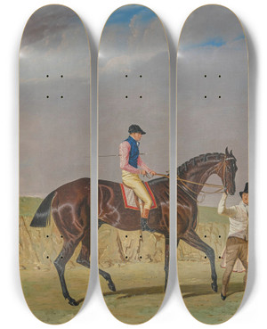 Triptych art skateboard deck of John Frederick Herring Snr Preparing For The Doncaster Gold Cup by John Frederick Herring Snr (1795-1865)