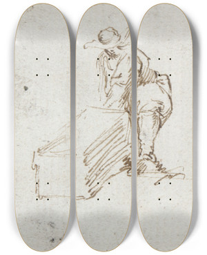 Triptych art skateboard deck of Stefano Della Bella Three Figurestudies 17Thcentury by Stefano Della Bella (1610-1664)