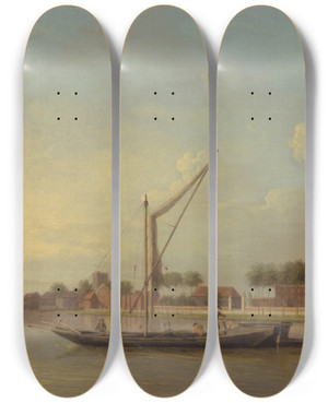 Triptych art skateboard deck of Samuel Scott The Thames At Twickenham by Samuel Scott (1697-1772)