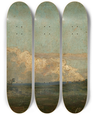 Triptych art skateboard deck of Wilhelm Gustav Friedrich Hasemann Abendstimmung by Wilhelm Gustav Friedrich Hasemann