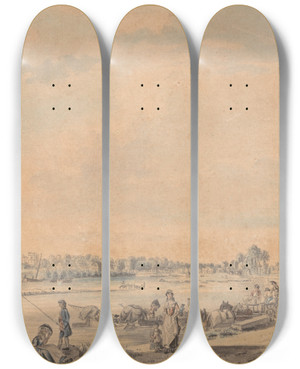 Triptych art skateboard deck of Paul Sandby Eton College From The South by Paul Sandby (1731-1809)