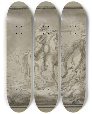 Triptych art skateboard deck of Charles Cozette Cavalery Battle by Charles Cozette