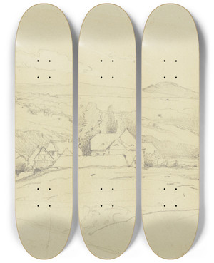 Triptych art skateboard deck of Jakob Becker Gehft In Einer Hgellandschaft by Jakob Becker (1810-1872)