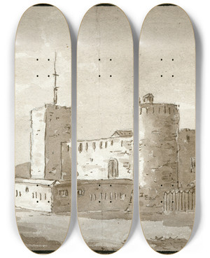 Triptych art skateboard deck of Otto Howen Het Kasteel Van Bascara by Otto Howen (1774-1848)