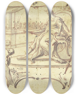 Triptych art skateboard deck of Paul Egell Knige Huldigen Dem Augustus by Paul Egell (1691-1752)