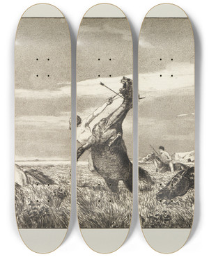 Triptych art skateboard deck of Max Klinger Verfolgter Centaur Intermezzi Opus Iv Blatt 3 by Max Klinger (1857-1920)