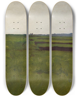 Triptych art skateboard deck of Willem Witsen Landscape With Fields by Willem Witsen (1860-1923)