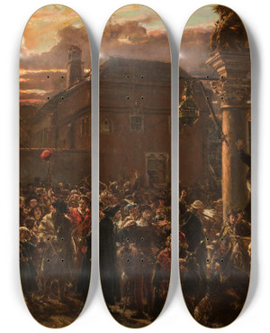 Triptych art skateboard deck of Jan Matejko Students Leaving Krakow In 1549 by Jan Matejko (1838-1893)