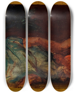 Triptych art skateboard deck of Eugne Delacroix Minerve by Eugene Delacroix (1798-1863)