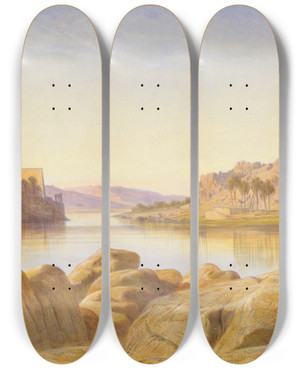 Triptych art skateboard deck of Edward Lear Philae Egypt_1 by Edward Lear (1812-1888)