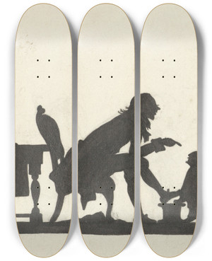 Triptych art skateboard deck of Nelly Bodenheim Silhouet Van Een Echtpaar Met Kind In Wieg by Nelly Bodenheim (1874-1951)